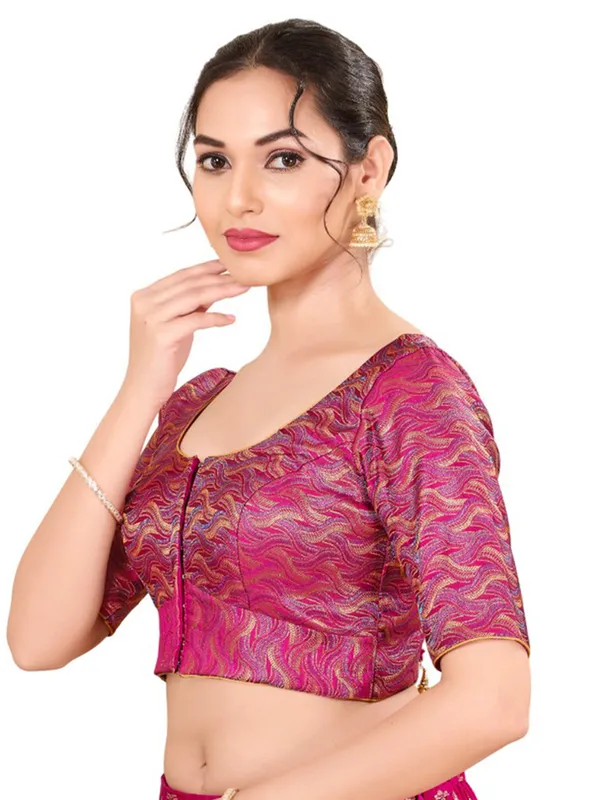 Wine printed silk ready made blouse