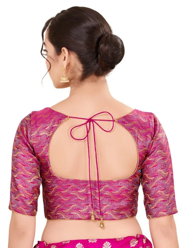 Wine printed silk ready made blouse