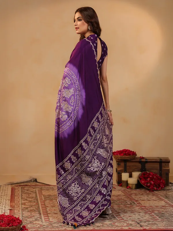 Wine printed silk saree for celebrations