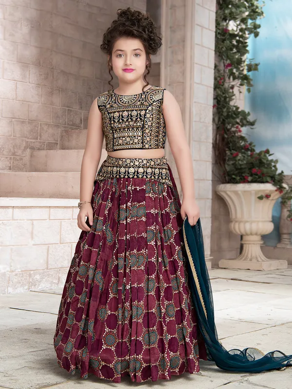 Wine printed wedding wear lehenga choli in georgette