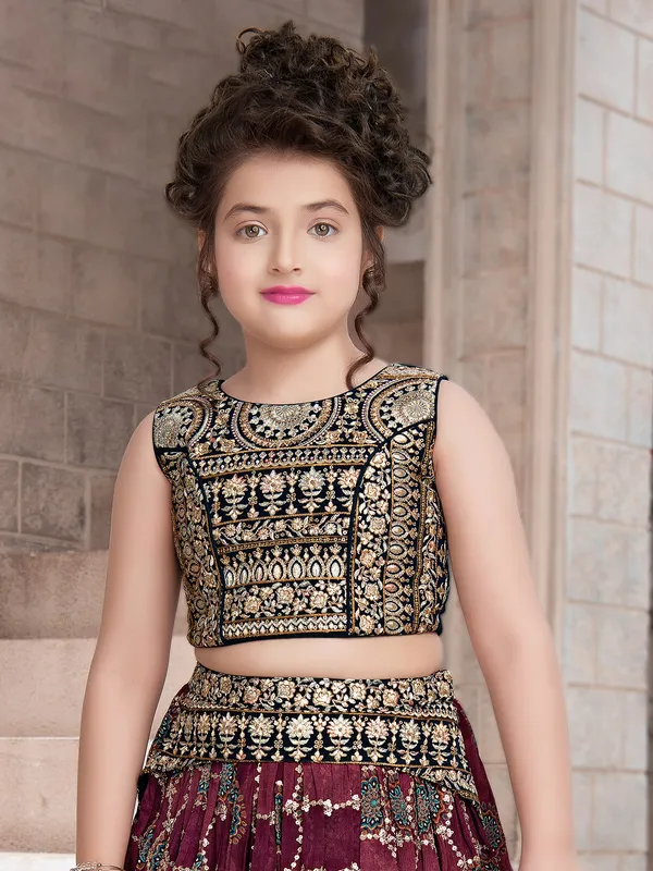 Wine printed wedding wear lehenga choli in georgette