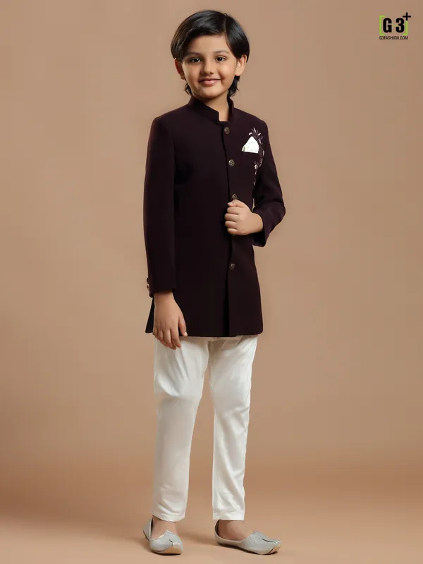 Wine hue festive wear indowestern for boys