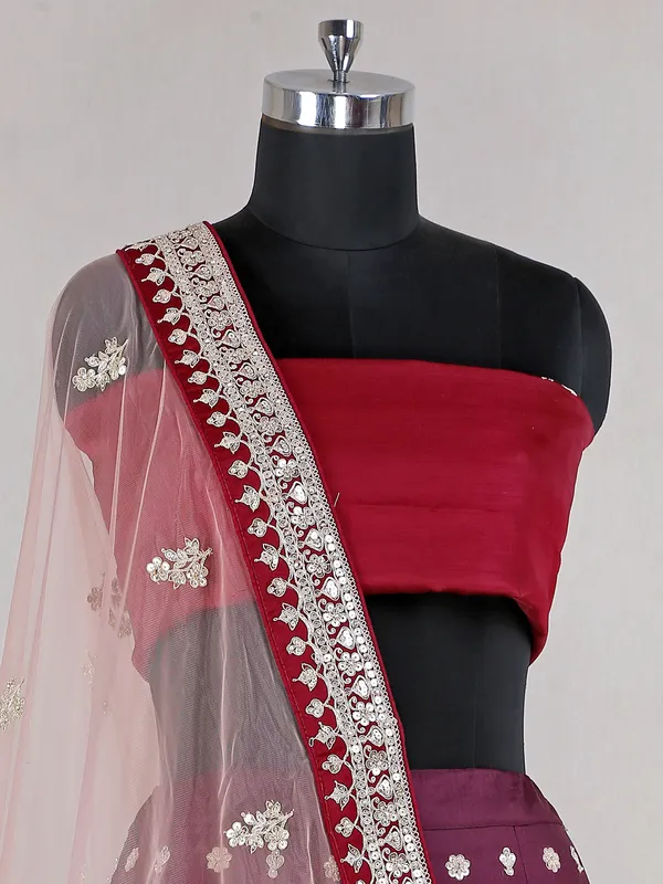 Wine raw silk lehenga choli for wedding wear