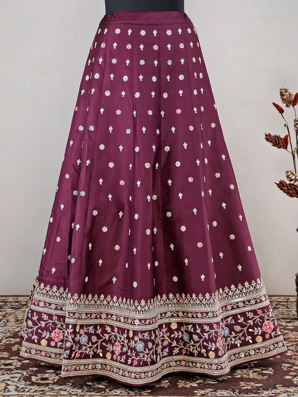Wine raw silk lehenga choli for wedding wear