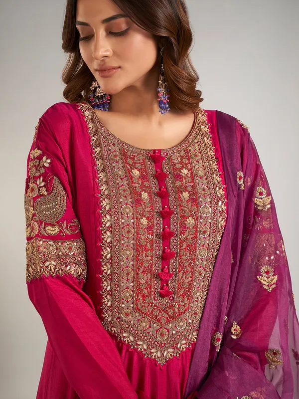 Wine raw silk wedding wear designer suit