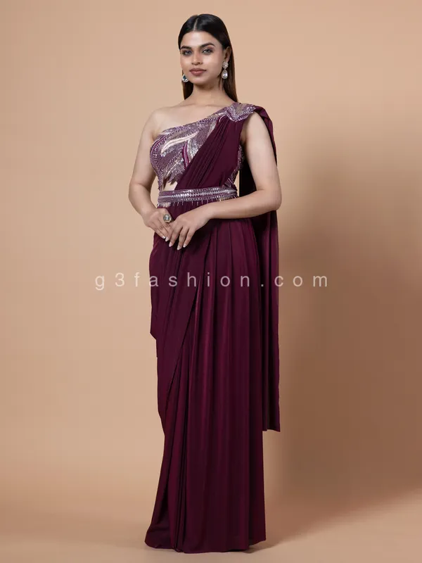 Wine ready to wear lycra saree