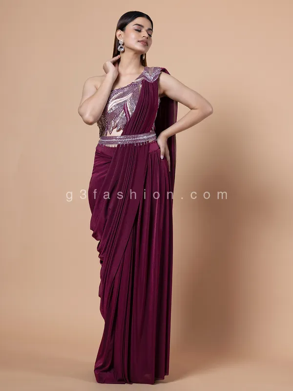 Wine ready to wear lycra saree