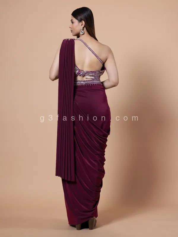 Wine ready to wear lycra saree