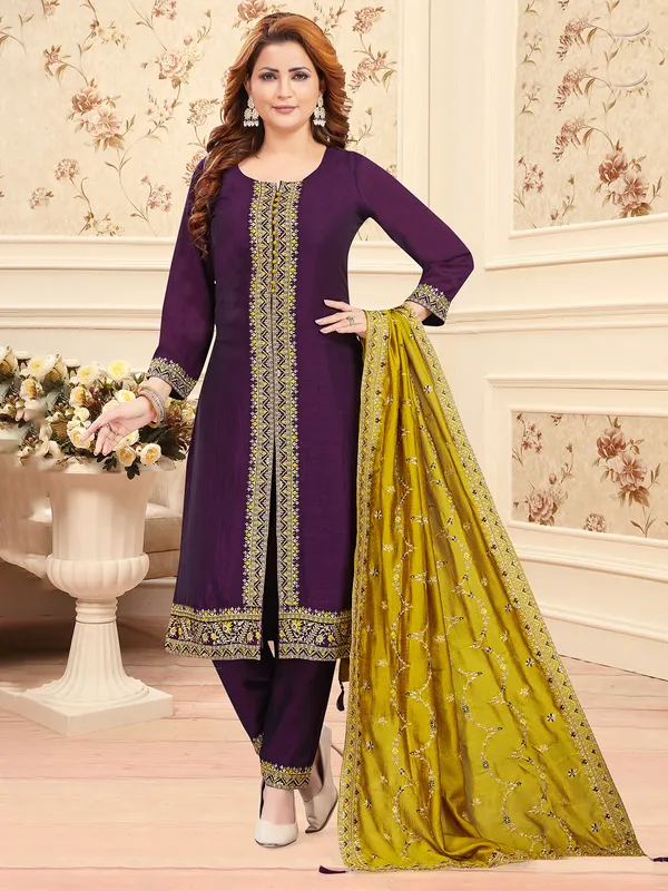 Wine salwar suit for women in silk