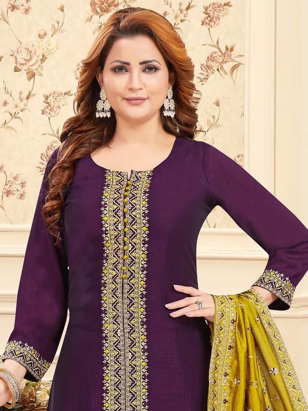 Wine salwar suit for women in silk