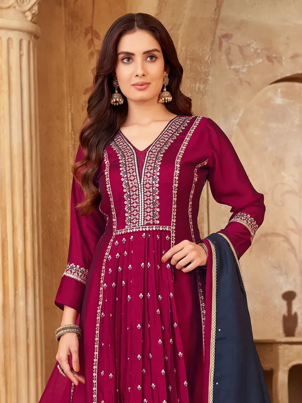 Wine salwar suit in rich silk
