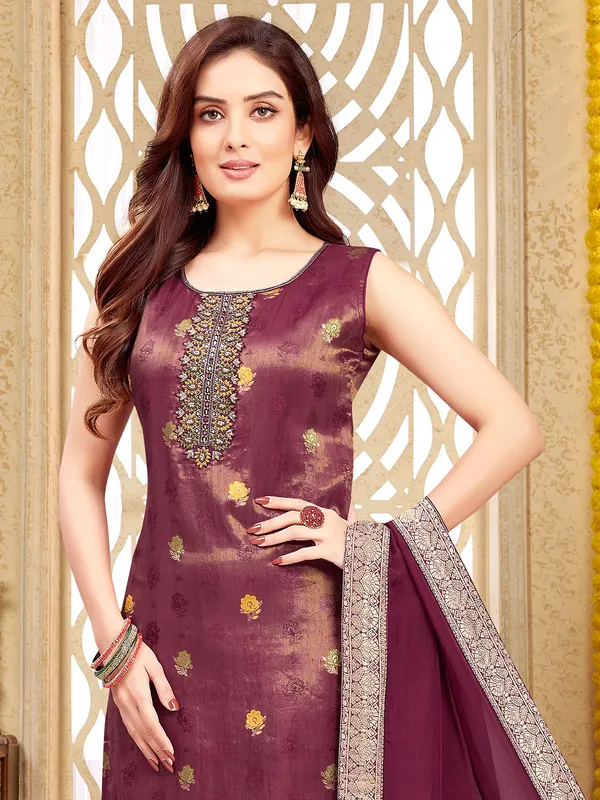 Wine salwar suit with contrast dupatta