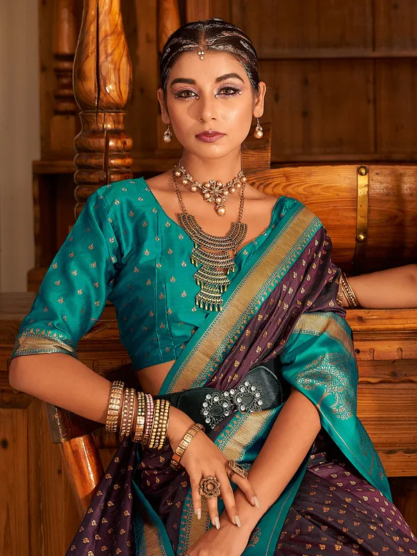 Wine saree with contrast border