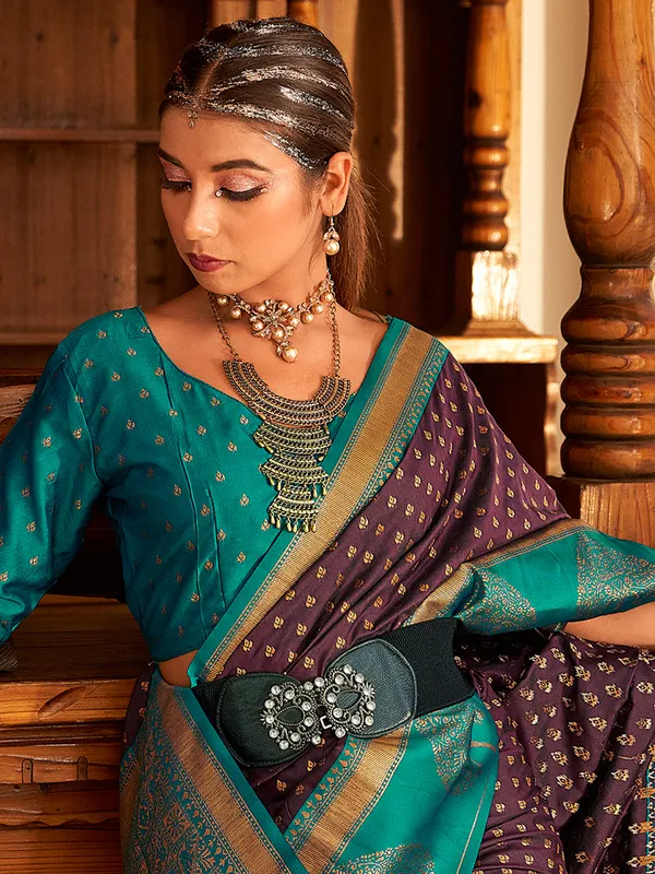 Wine saree with contrast border