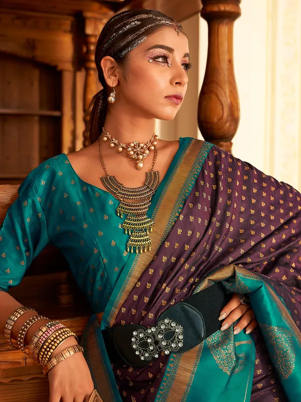 Wine saree with contrast border