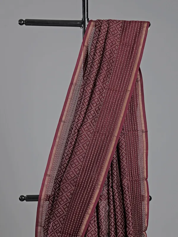 Wine semi cotton saree with thread detailing