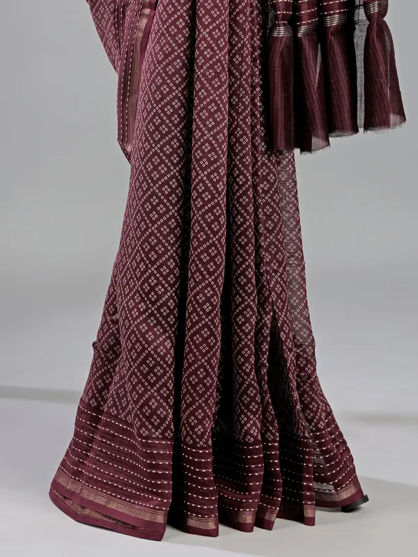 Wine semi cotton saree with thread detailing