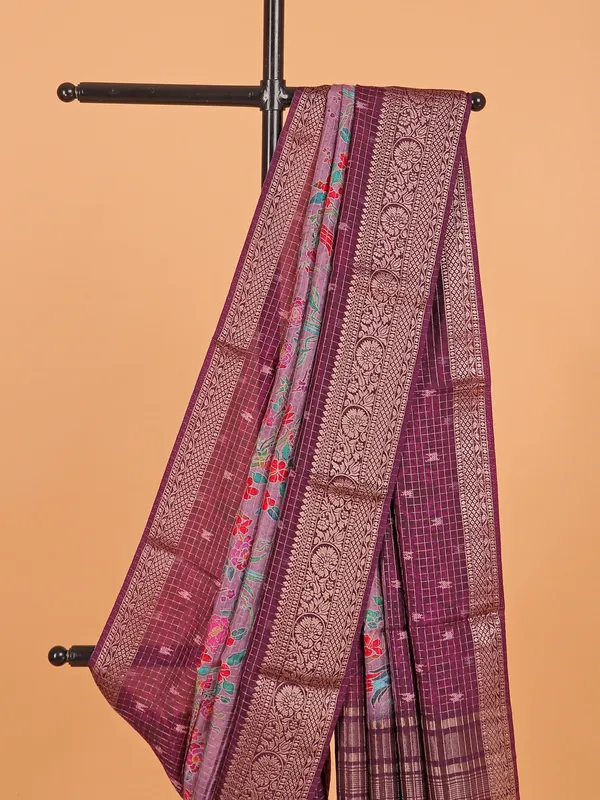 Wine semi dola silk festive wear saree