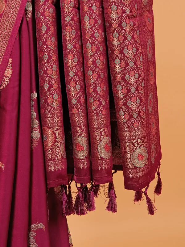 Wine semi silk saree for women