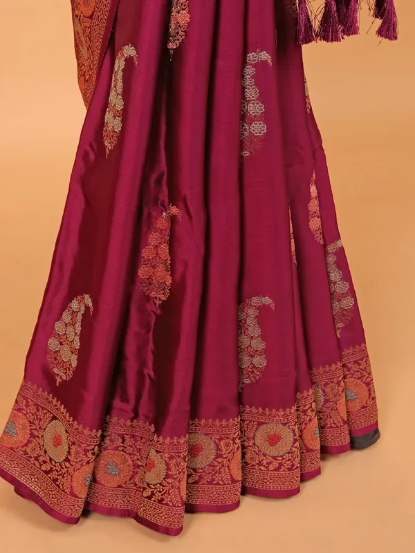 Wine semi silk saree for women