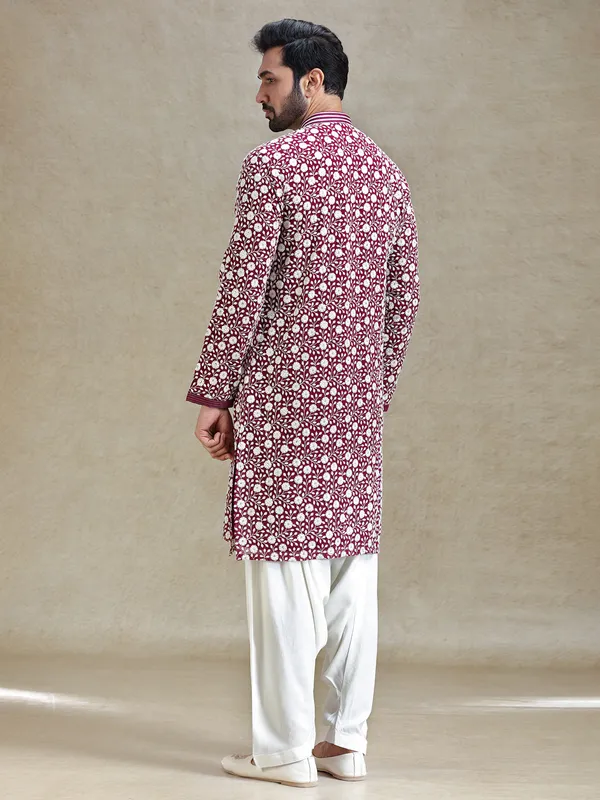 Wine shades kurta set for festive charm