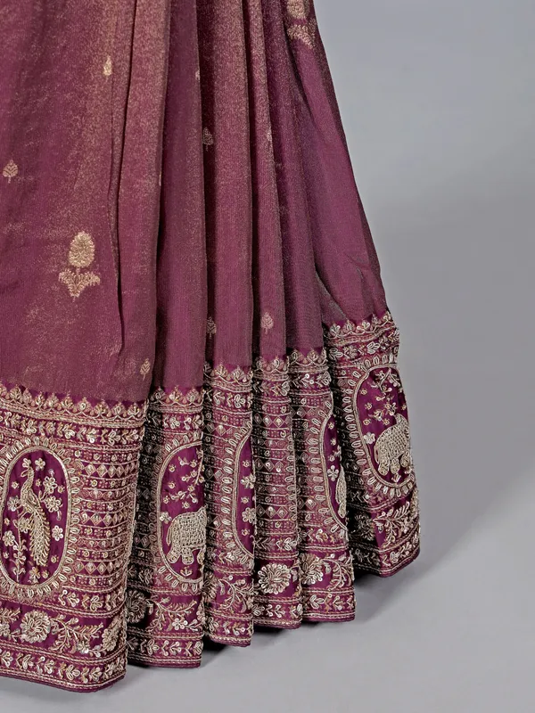 Wine shimmer tissue silk wedding wear saree