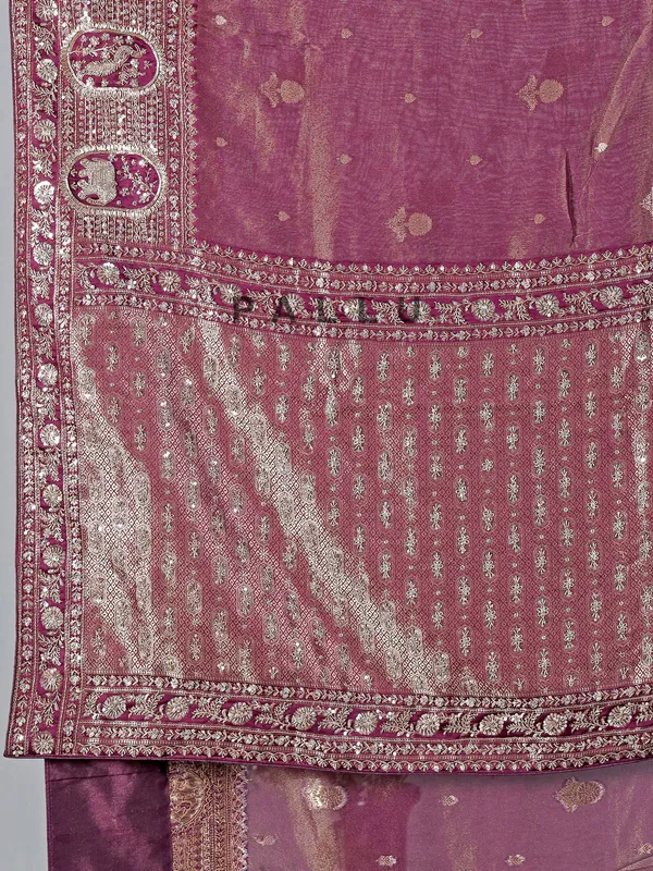 Wine shimmer tissue silk wedding wear saree