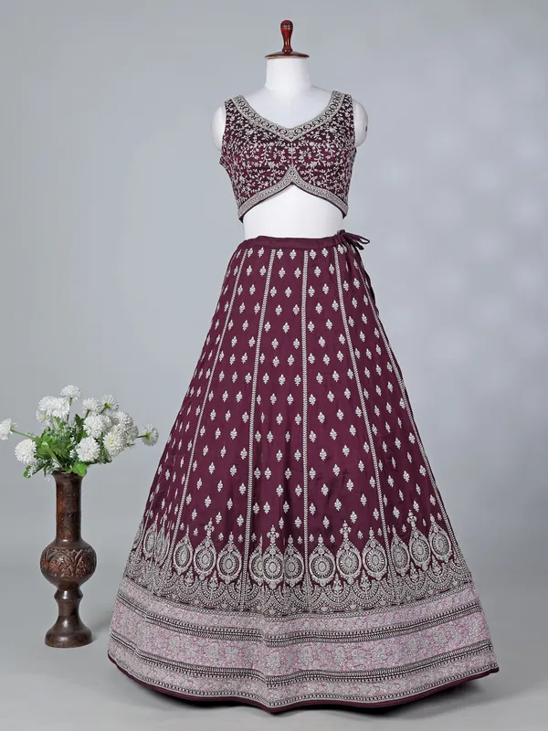 Wine silk bridal lehenga choli with dupatta
