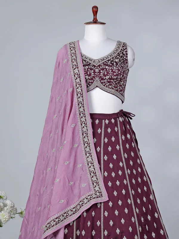 Wine silk bridal lehenga choli with dupatta