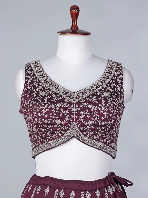 Wine silk bridal lehenga choli with dupatta