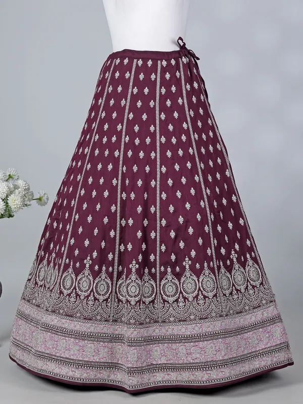Wine silk bridal lehenga choli with dupatta