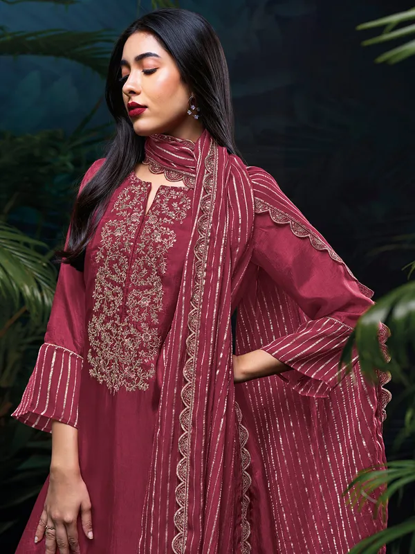 Wine silk festival wear palazzo suit