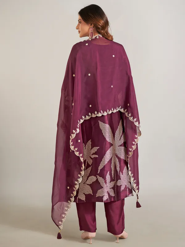 Wine silk festival wear salwar suit with dupatta