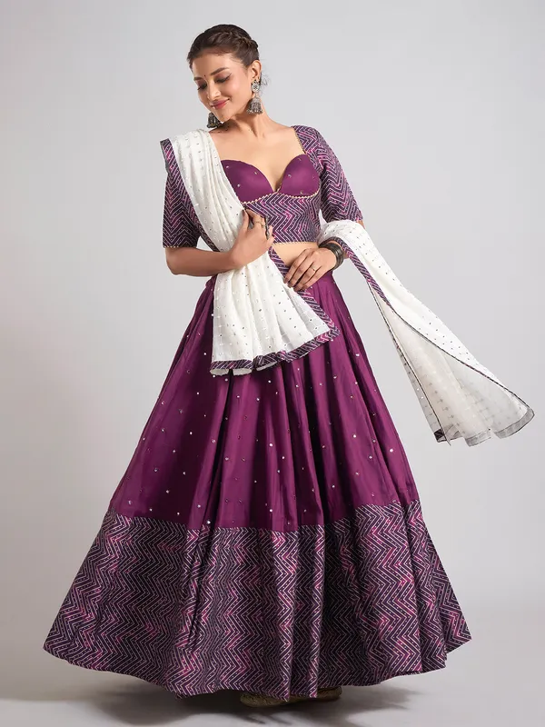 Wine silk gota weaving chaniya Choli