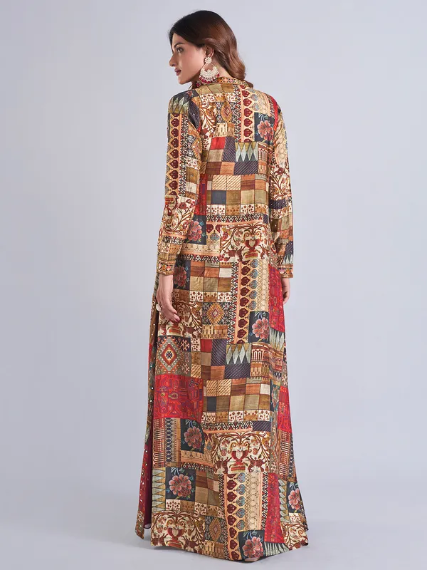 Wine silk jacket style anarkali salwar suit