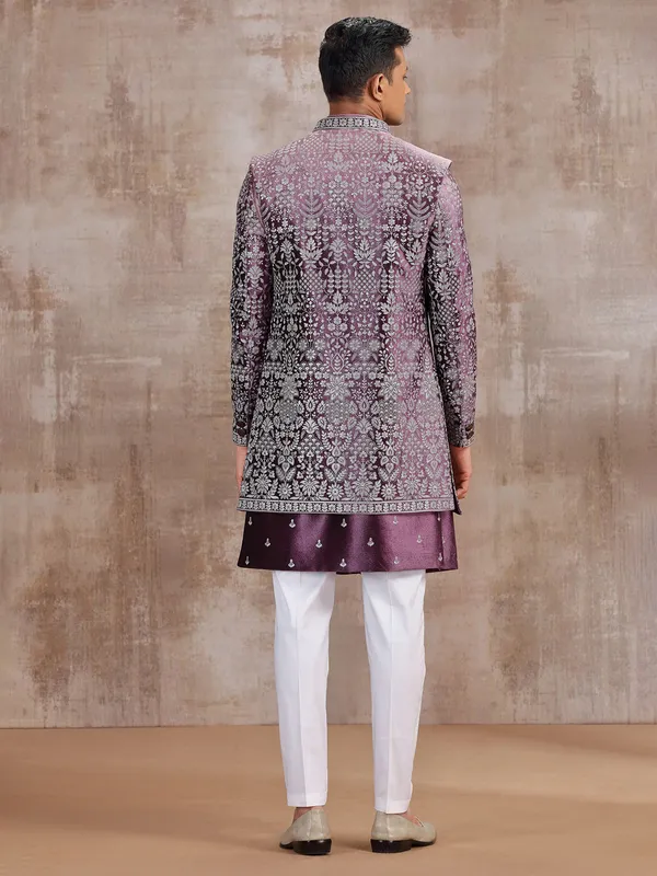 Wine silk jacket style indo western for mens