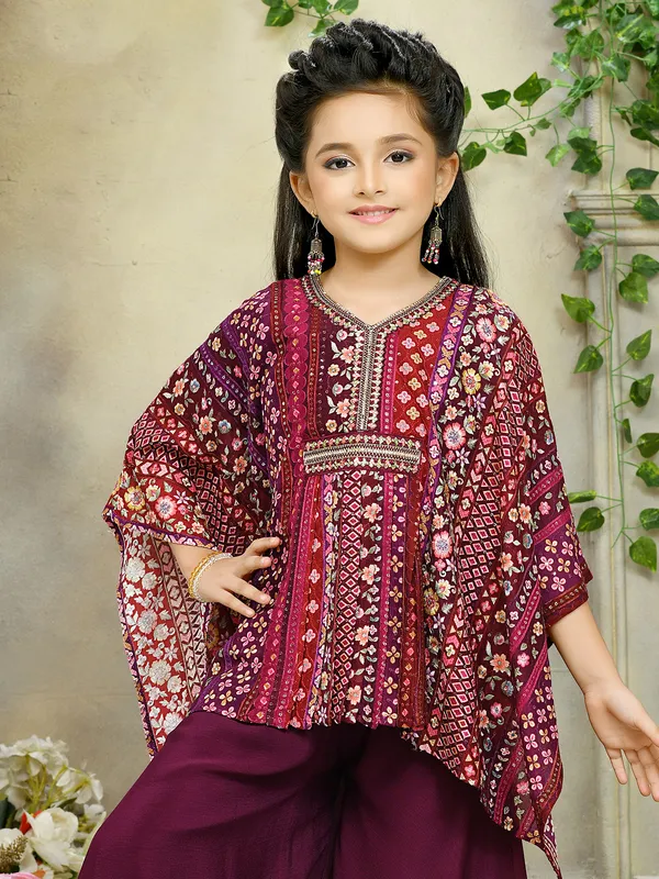 Wine silk kafatan style palazzo set