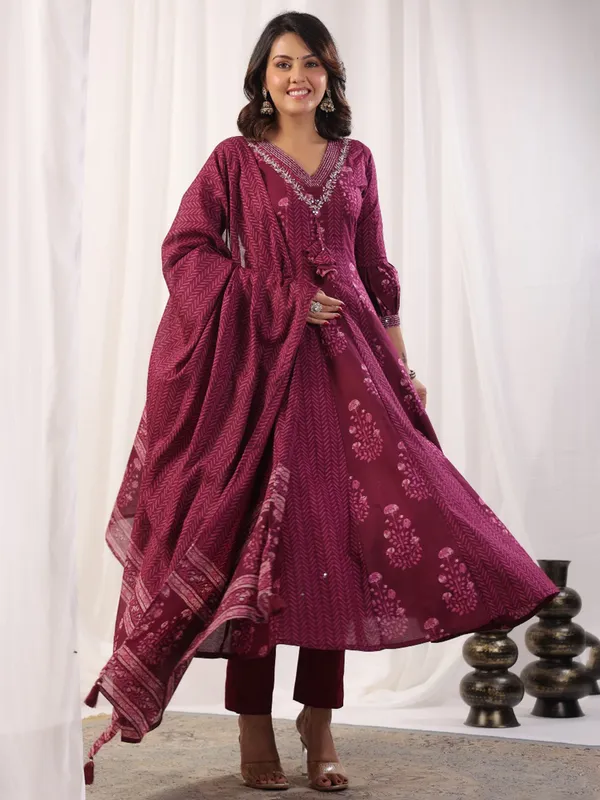 Wine silk kurti set for festival