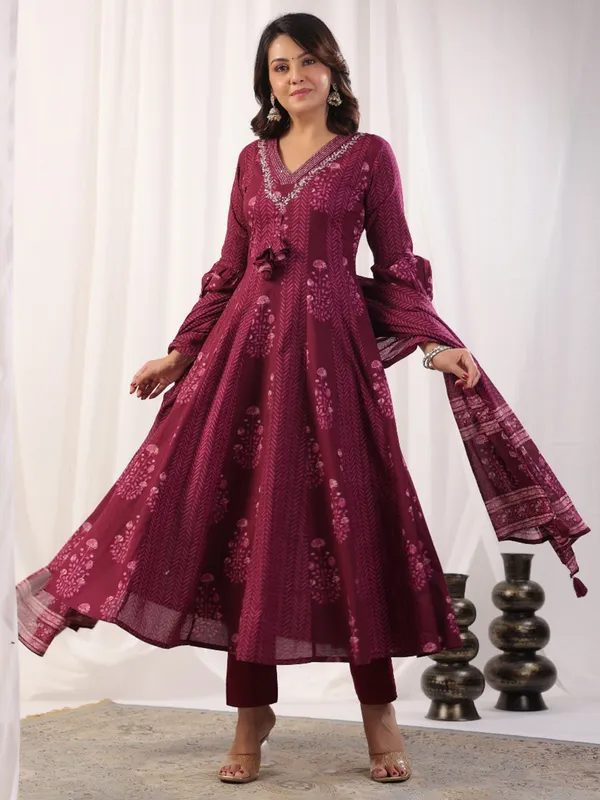 Wine silk kurti set for festival
