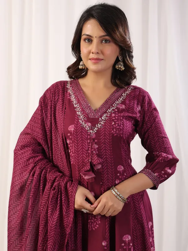 Wine silk kurti set for festival