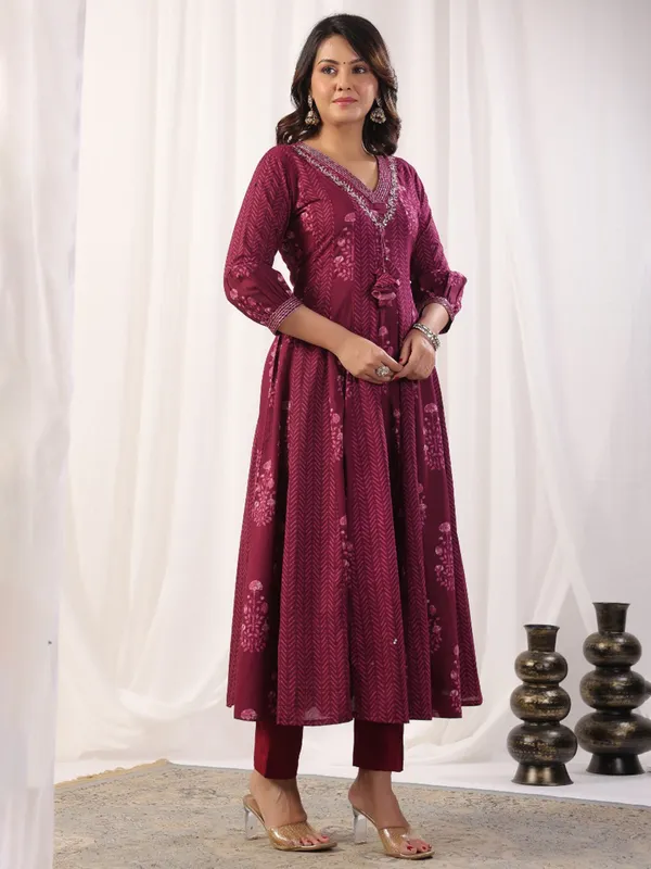 Wine silk kurti set for festival