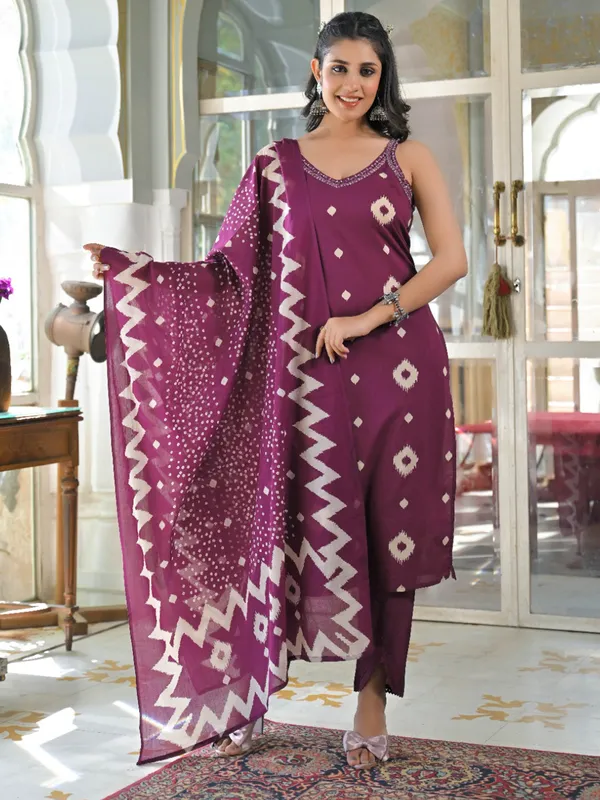 Wine silk kurti set for women