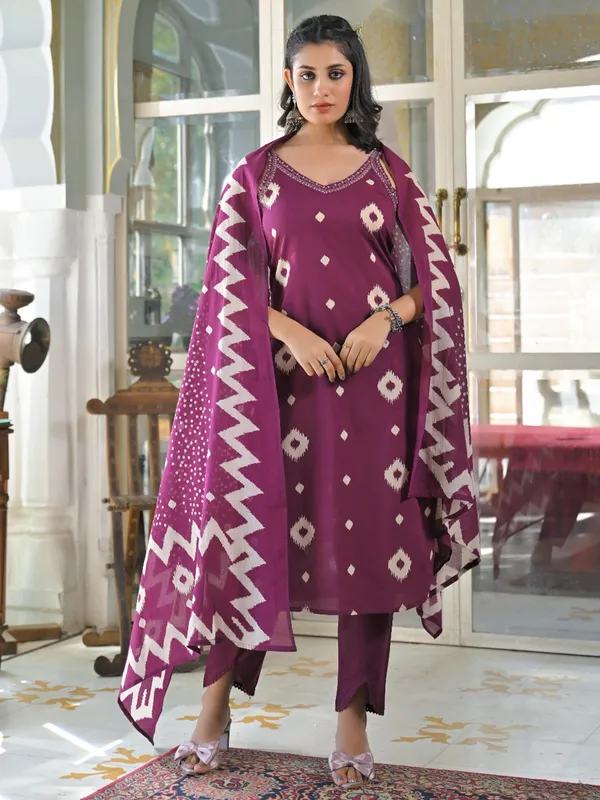 Wine silk kurti set for women