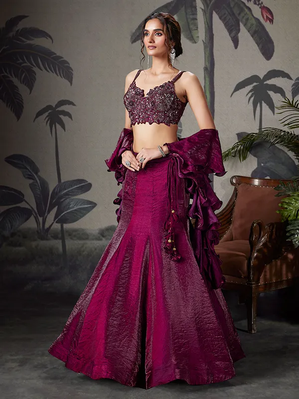 Wine silk lehenga choli for reception