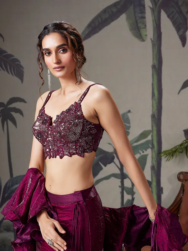Wine silk lehenga choli for reception