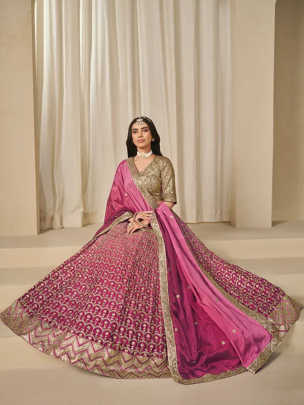 Wine silk lehenga choli with sequins work