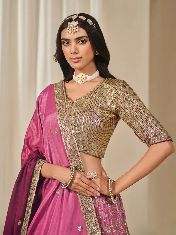 Wine silk lehenga choli with sequins work