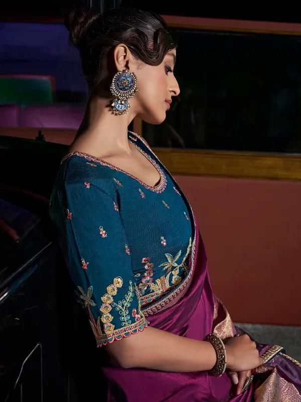 Wine silk party wear saree