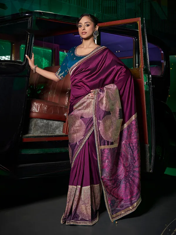 Wine silk party wear saree