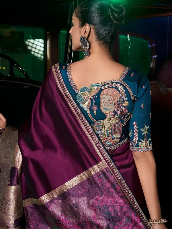 Wine silk party wear saree
